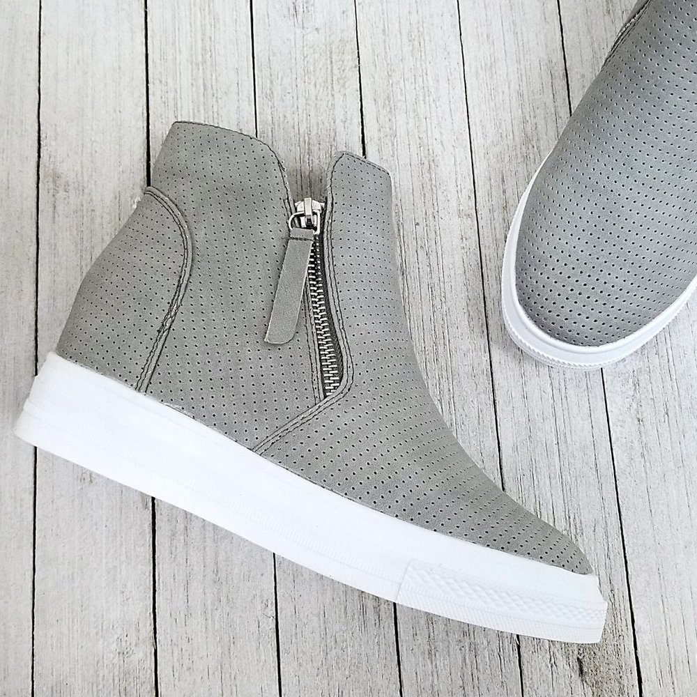 New Gray Perforated Wedge Platform Sneakers - Picture 4 of 5